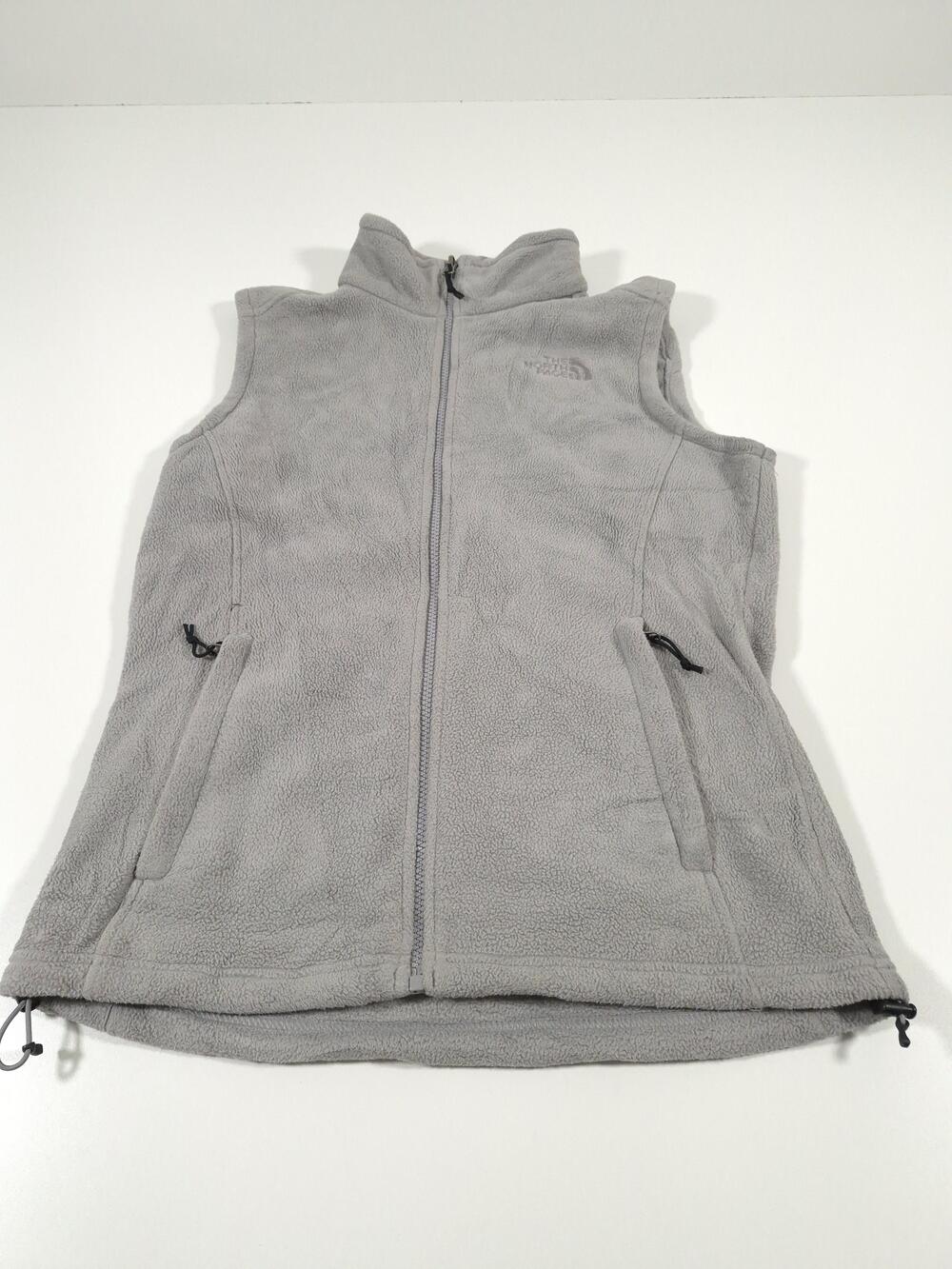 The North Face Vest Womens Medium Gray Fleece Full Zip Pockets Warm Outdoor